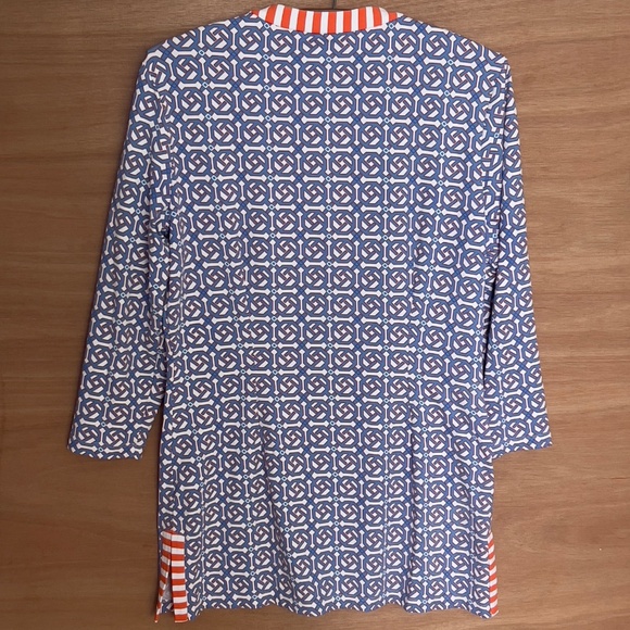 J. McLaughlin Catalina Cloth Tunic Size M Nylon Blue Orange Geometric Buttons. - Picture 4 of 7